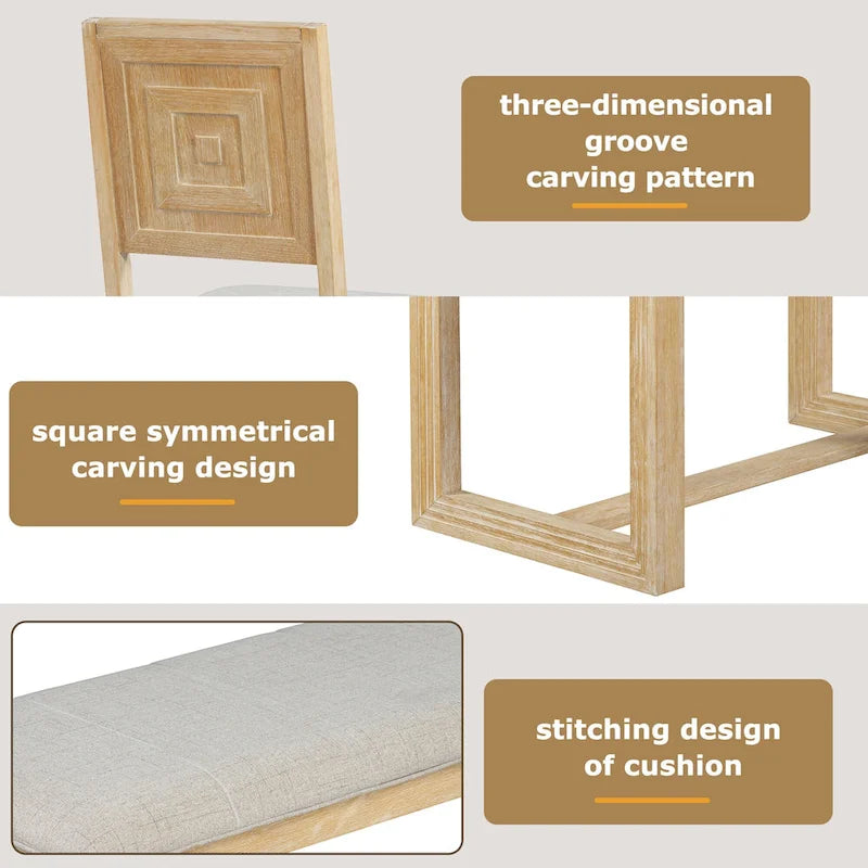 Table à manger 6 pièces avec plateau rectangulaire en bois d'acacia, 4 chaises et 1 banc