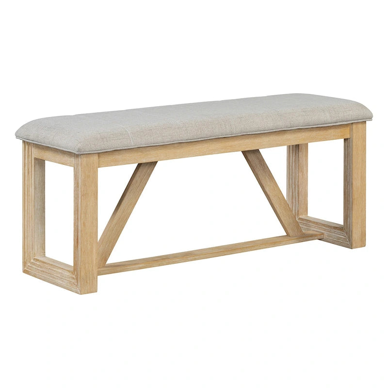 Table à manger 6 pièces avec plateau rectangulaire en bois d'acacia, 4 chaises et 1 banc