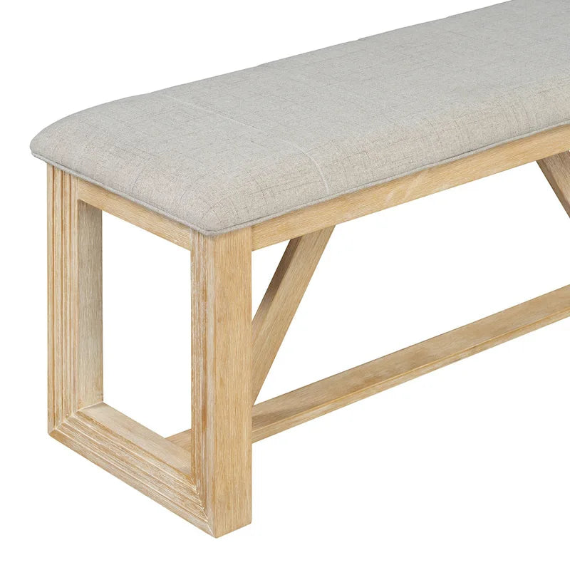 Table à manger 6 pièces avec plateau rectangulaire en bois d'acacia, 4 chaises et 1 banc