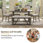 Table à manger 6 pièces avec plateau rectangulaire en bois d'acacia, 4 chaises et 1 banc