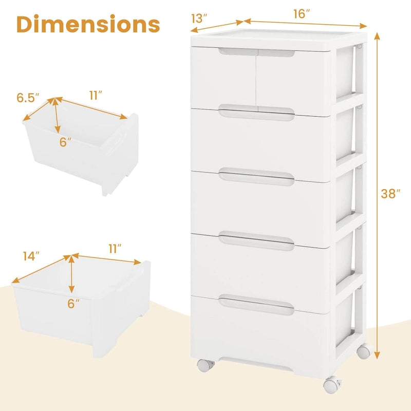 Chariot de rangement roulant en plastique à 6 tiroirs avec 4 roulettes universelles - Voir les détails