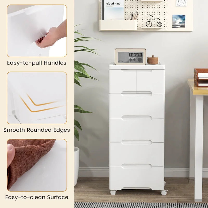 Chariot de rangement roulant en plastique à 6 tiroirs avec 4 roulettes universelles - Voir les détails