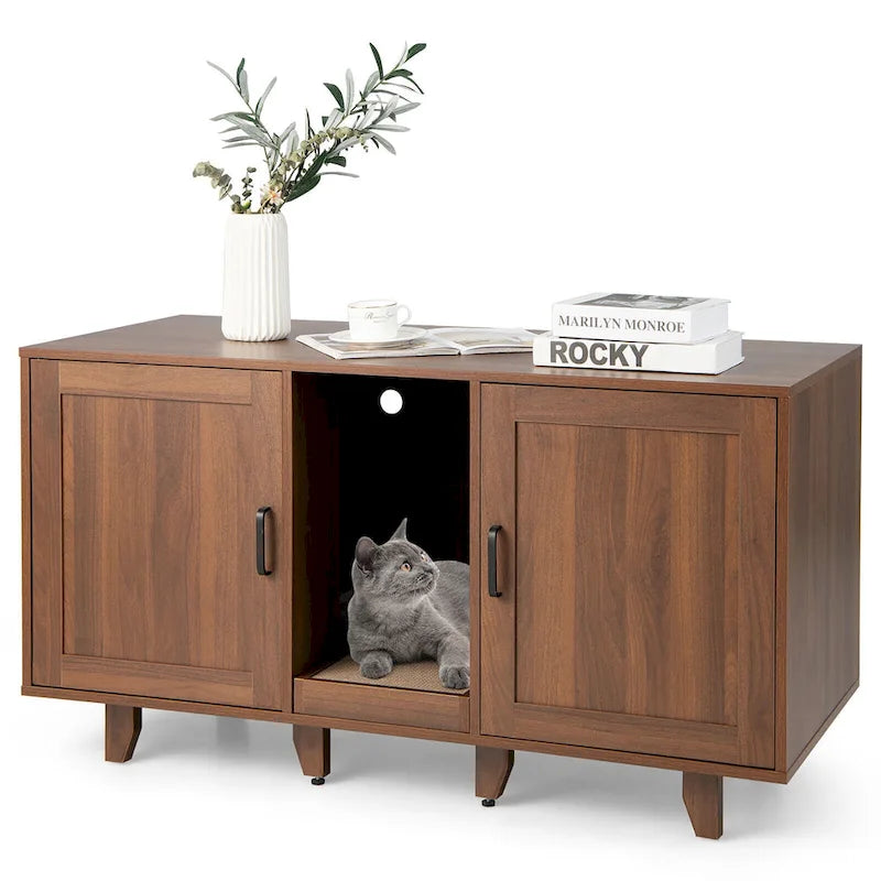 Meuble Litière Chat Cachette Litière Double Porte