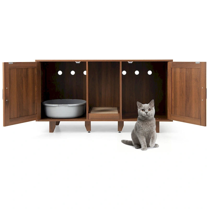 Meuble Litière Chat Cachette Litière Double Porte