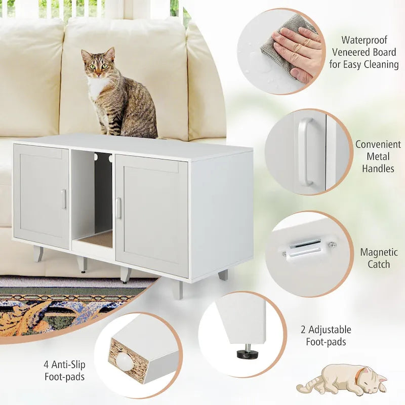 Meuble Litière Chat Cachette Litière Double Porte