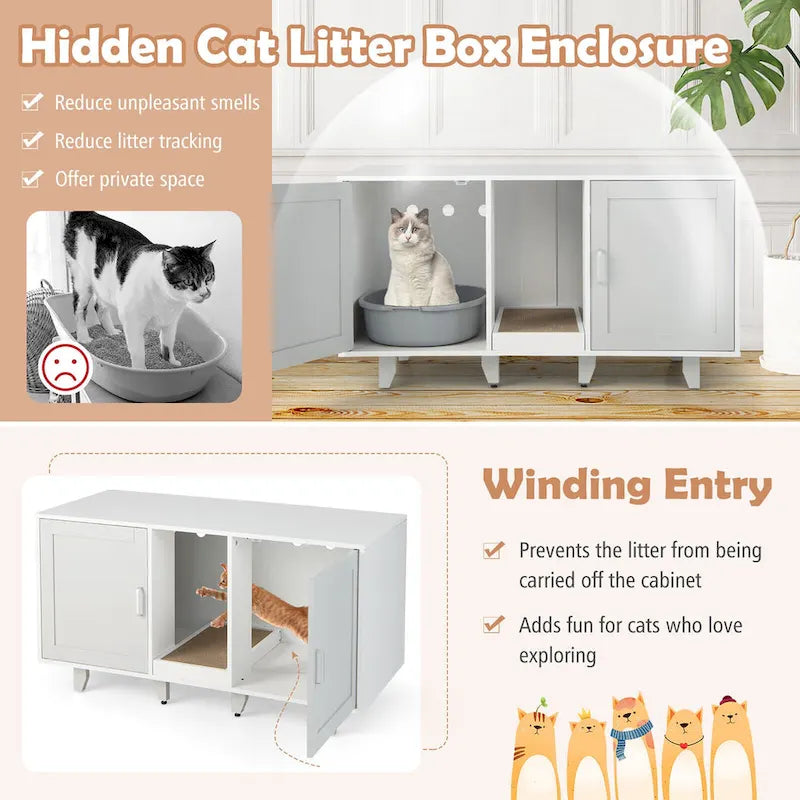 Meuble Litière Chat Cachette Litière Double Porte