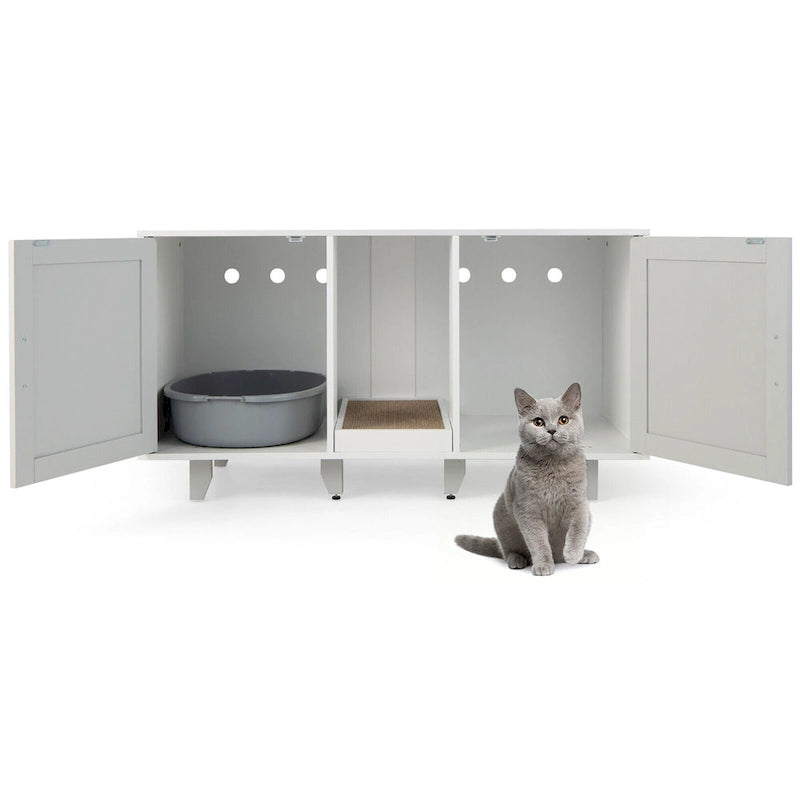 Meuble Litière Chat Cachette Litière Double Porte