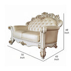 Causeuse Antoine, sculptée, similicuir couleur champagne, blanc perle 70 pouces