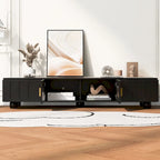 Meuble TV moderne à pieds en bois massif avec 4 étagères de rangement et 2 portes de rangement pour salon ou salle de divertissement