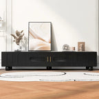 Meuble TV moderne à pieds en bois massif avec 4 étagères de rangement et 2 portes de rangement pour salon ou salle de divertissement