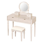 Coiffeuse de luxe avec miroir rond, réglable en hauteur, ensemble de coiffeuse élégant, 4 tiroirs et tabouret