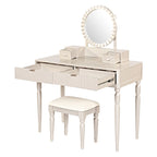 Coiffeuse de luxe avec miroir rond, réglable en hauteur, ensemble de coiffeuse élégant, 4 tiroirs et tabouret