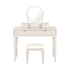 Coiffeuse de luxe avec miroir rond, réglable en hauteur, ensemble de coiffeuse élégant, 4 tiroirs et tabouret