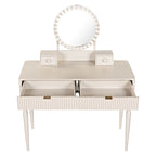 Coiffeuse de luxe avec miroir rond, réglable en hauteur, ensemble de coiffeuse élégant, 4 tiroirs et tabouret
