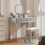Coiffeuse de luxe avec miroir rond, réglable en hauteur, ensemble de coiffeuse élégant, 4 tiroirs et tabouret