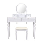 Coiffeuse de luxe avec miroir rond, réglable en hauteur, ensemble de coiffeuse élégant, 4 tiroirs et tabouret
