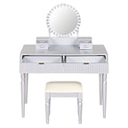 Coiffeuse de luxe avec miroir rond, réglable en hauteur, ensemble de coiffeuse élégant, 4 tiroirs et tabouret