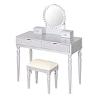 Coiffeuse de luxe avec miroir rond, réglable en hauteur, ensemble de coiffeuse élégant, 4 tiroirs et tabouret