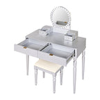 Coiffeuse de luxe avec miroir rond, réglable en hauteur, ensemble de coiffeuse élégant, 4 tiroirs et tabouret