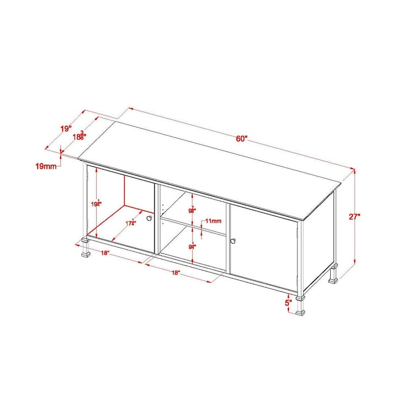 Meuble TV console de rangement multifonctionnel en bois de 60 pouces