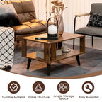 Table basse rectangulaire en bois à 2 niveaux avec étagère de rangement ouverte