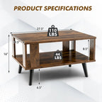 Table basse rectangulaire en bois à 2 niveaux avec étagère de rangement ouverte