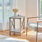 Table d'appoint ou de chevet de style campagnard de 40 cm avec étagère de rangement