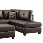 Ensemble sectionnel trois pièces en cuir reconstitué peluché, couleur marron