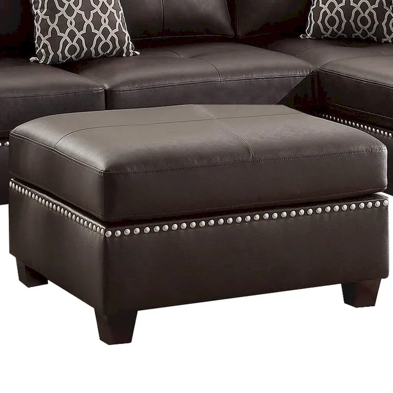 Ensemble sectionnel trois pièces en cuir reconstitué peluché, couleur marron