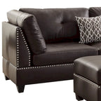 Ensemble sectionnel trois pièces en cuir reconstitué peluché, couleur marron