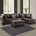 Ensemble sectionnel trois pièces en cuir reconstitué peluché, couleur marron