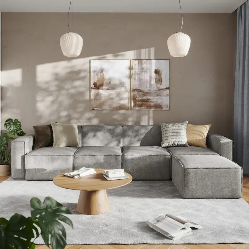 Canapé d'angle modulable contemporain 5 places avec pouf