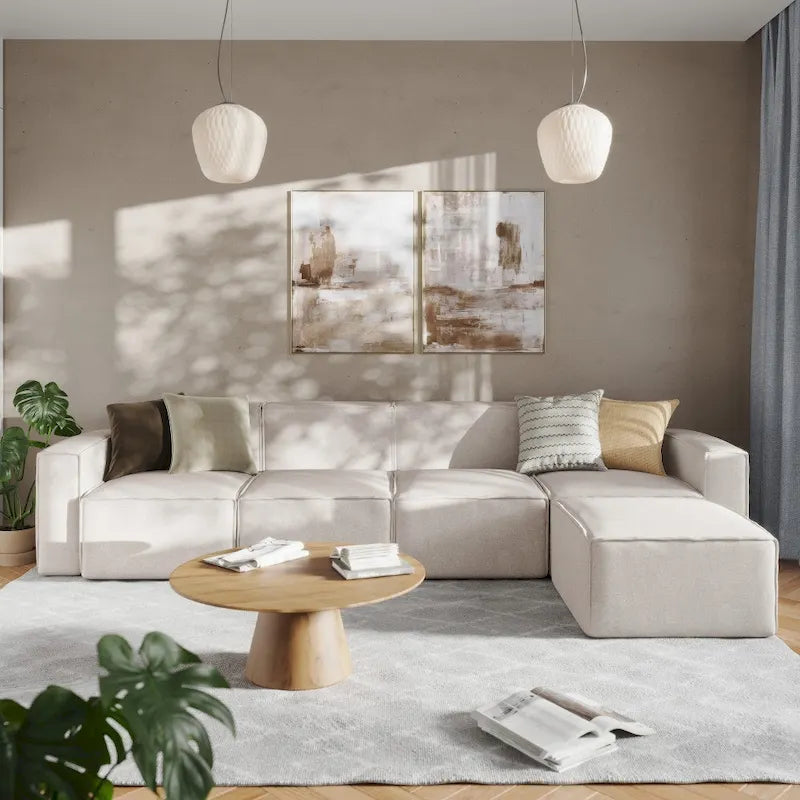 Canapé d'angle modulable contemporain 5 places avec pouf