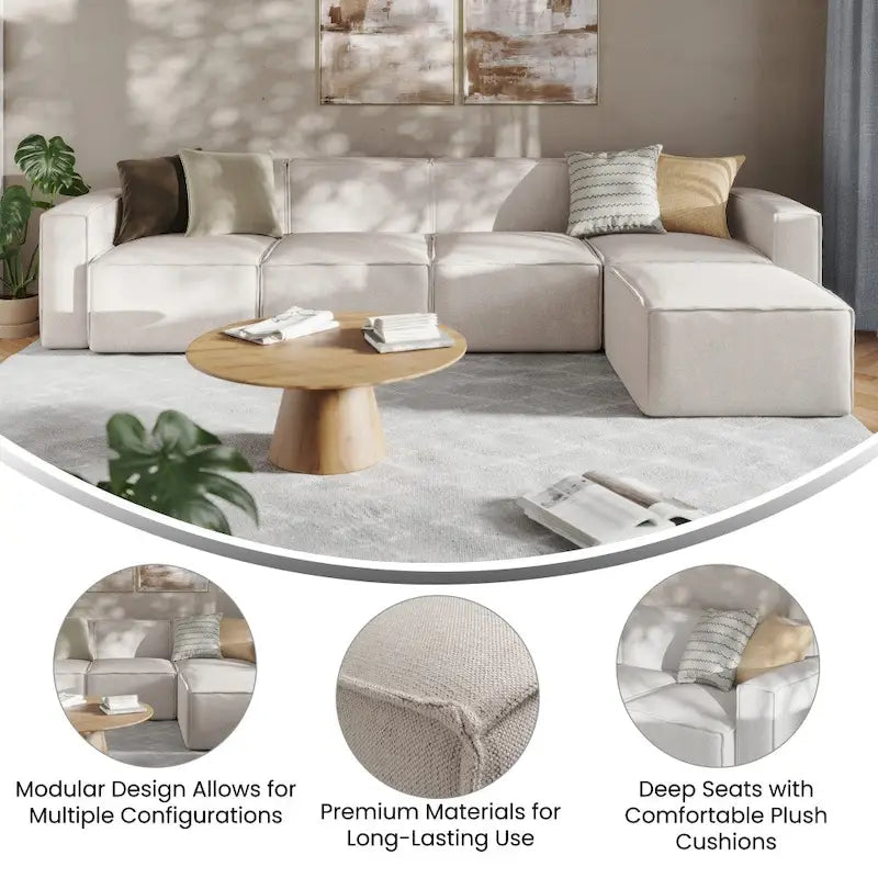 Canapé d'angle modulable contemporain 5 places avec pouf