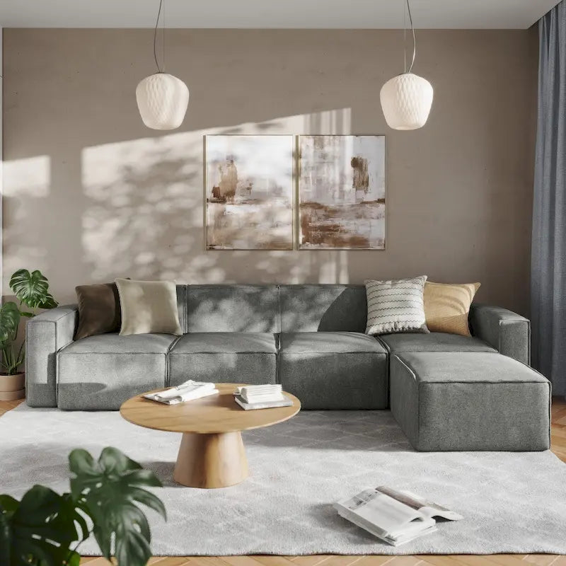 Canapé d'angle modulable contemporain 5 places avec pouf