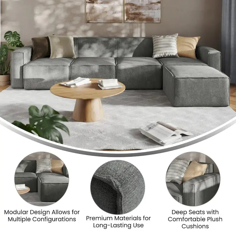 Canapé d'angle modulable contemporain 5 places avec pouf
