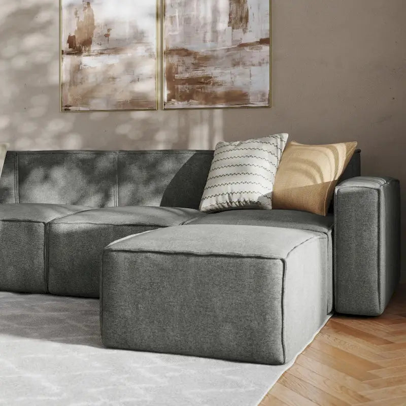 Canapé d'angle modulable contemporain 5 places avec pouf