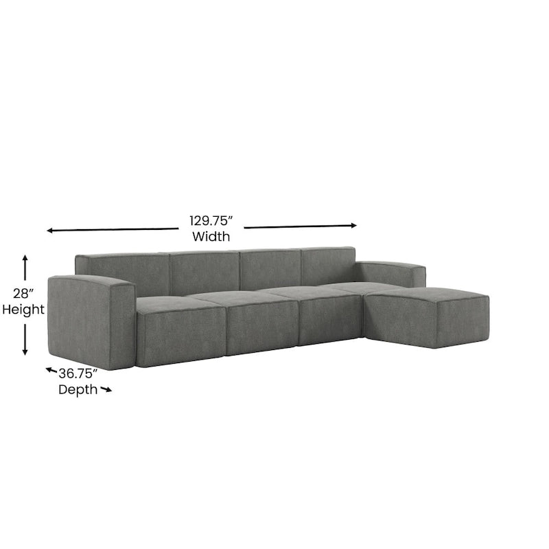 Canapé d'angle modulable contemporain 5 places avec pouf