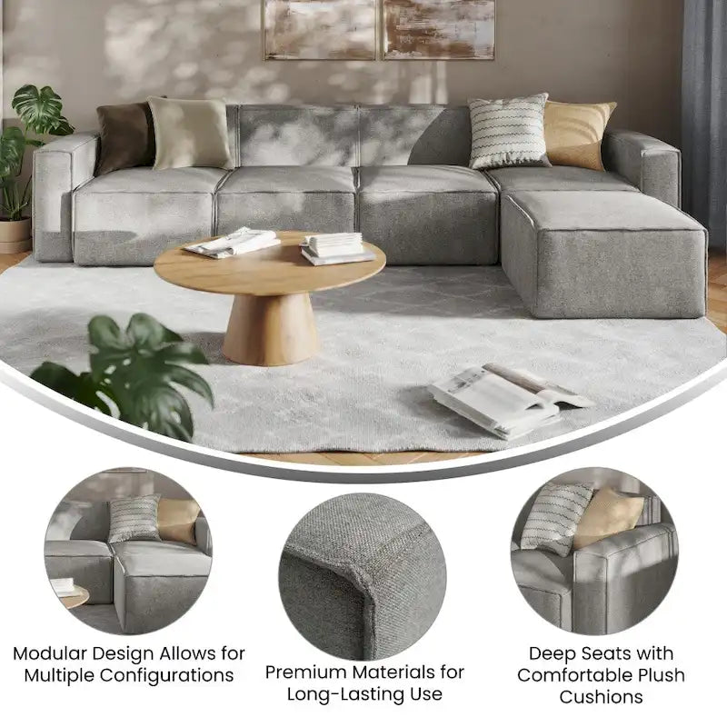 Canapé d'angle modulable contemporain 5 places avec pouf