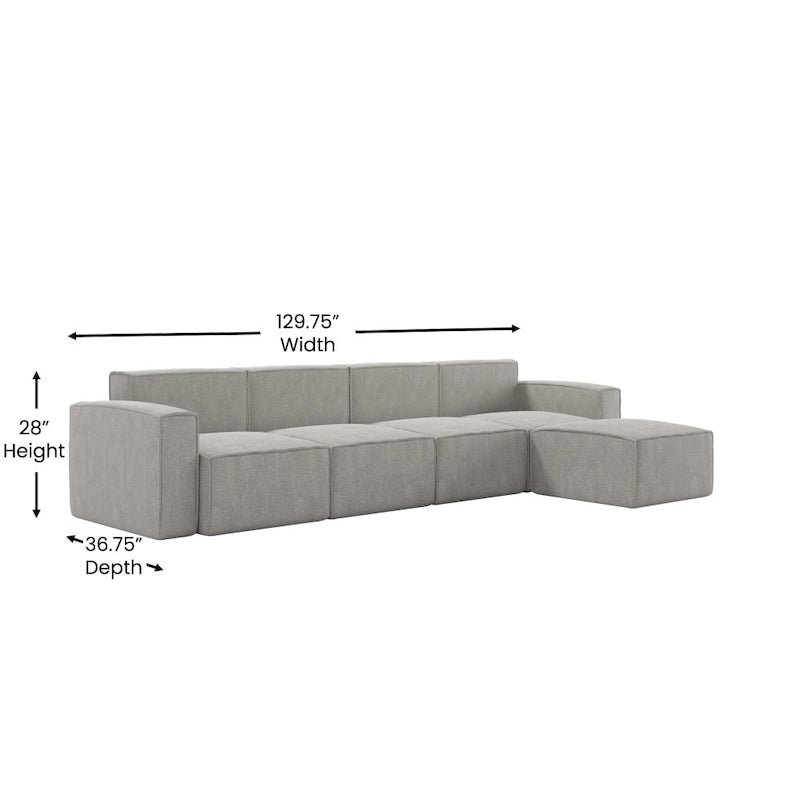 Canapé d'angle modulable contemporain 5 places avec pouf