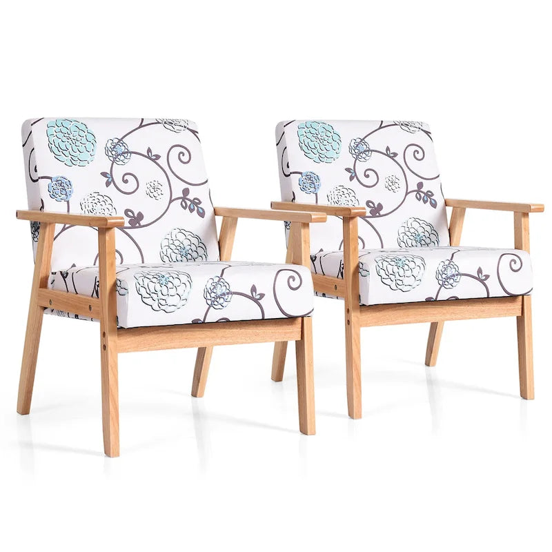 2 fauteuils d'appoint rembourrés pour bureau à domicile avec pieds en bois - 25 x 26,5 x 32
