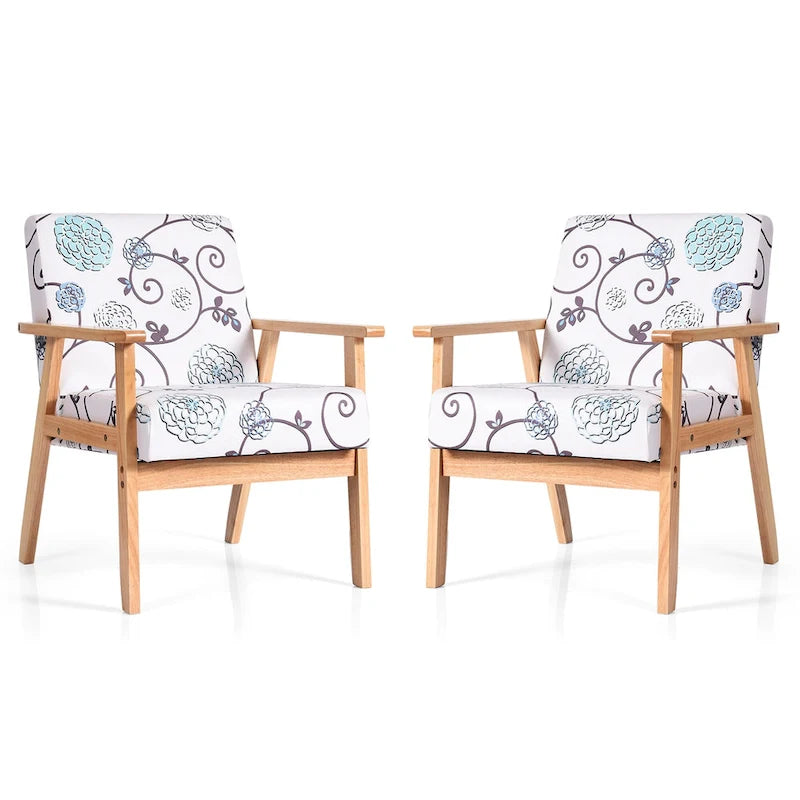 2 fauteuils d'appoint rembourrés pour bureau à domicile avec pieds en bois - 25 x 26,5 x 32