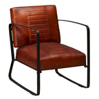 Fauteuil simple avec cadre en métal pour salon Cuir véritable - 23.6 x 25.2 x 29.1
