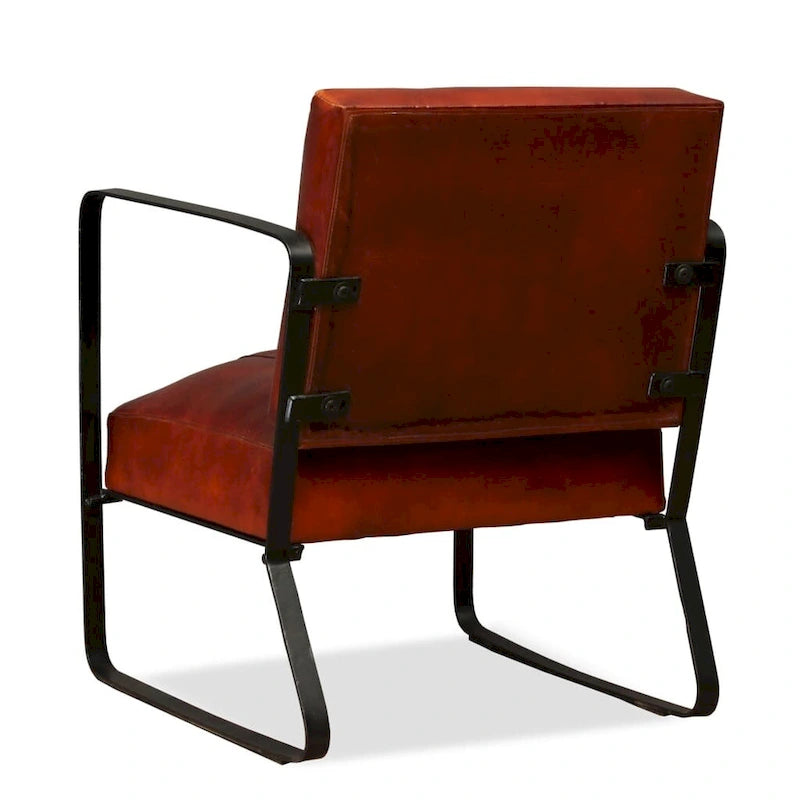 Fauteuil simple avec cadre en métal pour salon Cuir véritable - 23.6 x 25.2 x 29.1