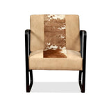 Fauteuil simple avec cadre en métal pour salon Cuir véritable - 23.6 x 25.2 x 29.1