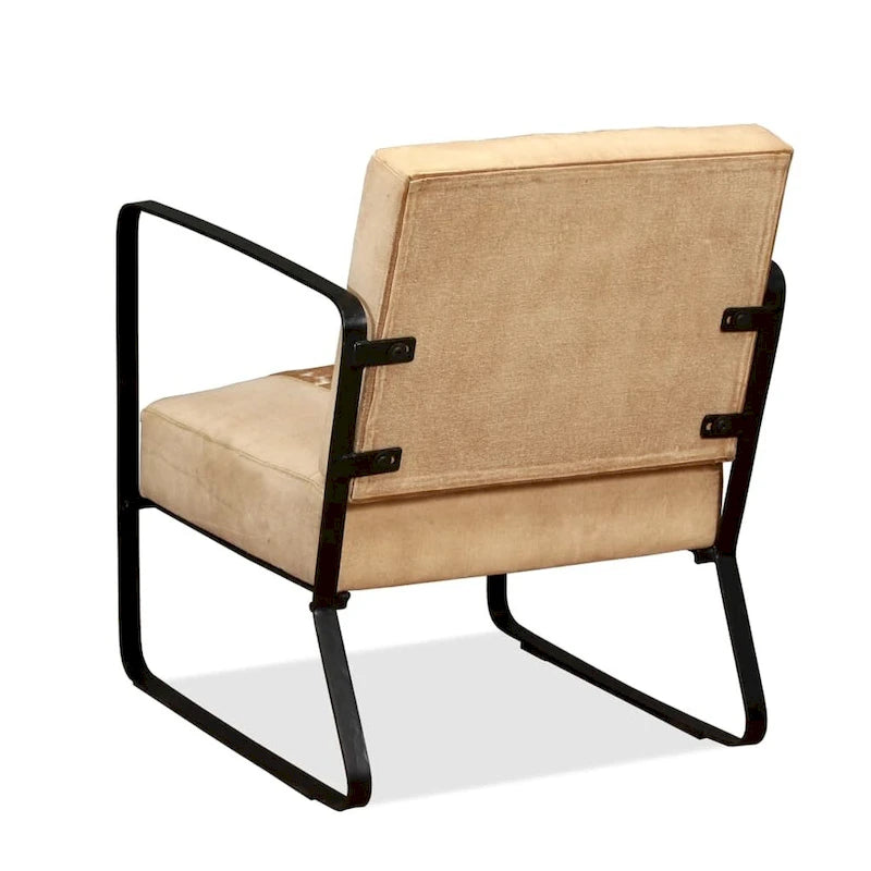 Fauteuil simple avec cadre en métal pour salon Cuir véritable - 23.6 x 25.2 x 29.1