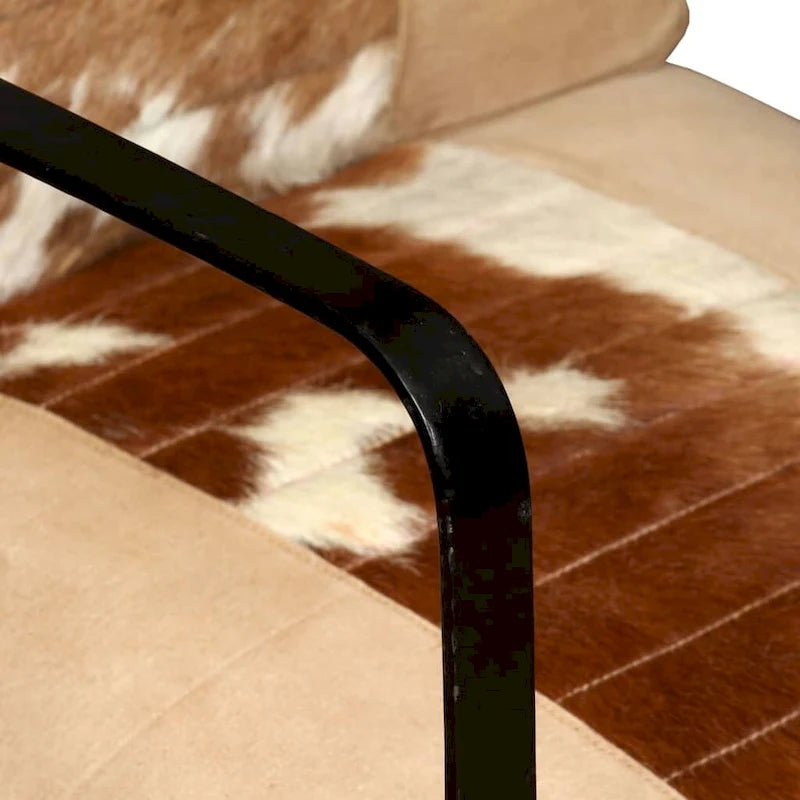 Fauteuil simple avec cadre en métal pour salon Cuir véritable - 23.6 x 25.2 x 29.1