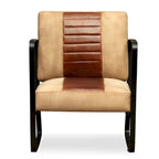 Fauteuil simple avec cadre en métal pour salon Cuir véritable - 23.6 x 25.2 x 29.1