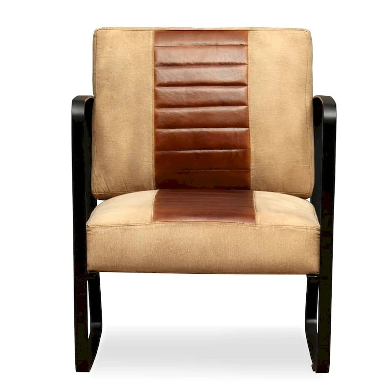 Fauteuil simple avec cadre en métal pour salon Cuir véritable - 23.6 x 25.2 x 29.1