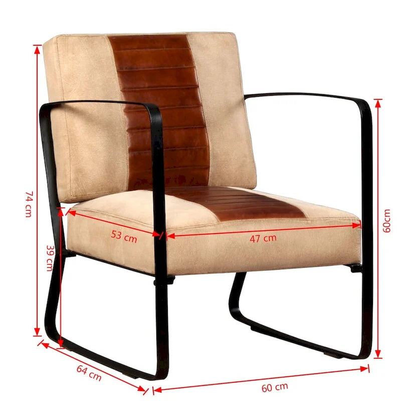 Fauteuil simple avec cadre en métal pour salon Cuir véritable - 23.6 x 25.2 x 29.1